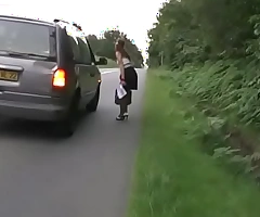 Slutty hitchhiker gives her ball-sac for a ride