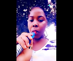 Ebony Girl smoking Sisha Not at home increased by Fucking an Eggplant