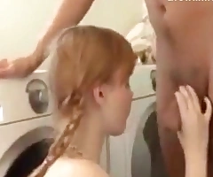 Redhead wide pigtails drilled wide laundry precinct