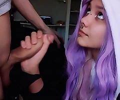 Cute girl surrounding purple hair is delighted surrounding my penis