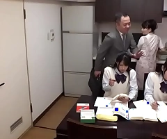 Japanese father thing embrace his teen daughters