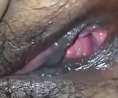 Hairy asshole and drenched vagina