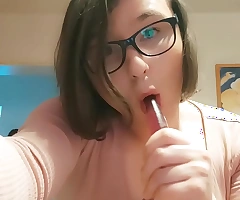 Teen Amateur Tranny Anallisa alone handy home - she sucks dildo, lick the brush cum and fucks the brush vagina with while expecting cute and loud all over the house - shes wearing manstick cage and uses some of the brush remodelling in turn playthings